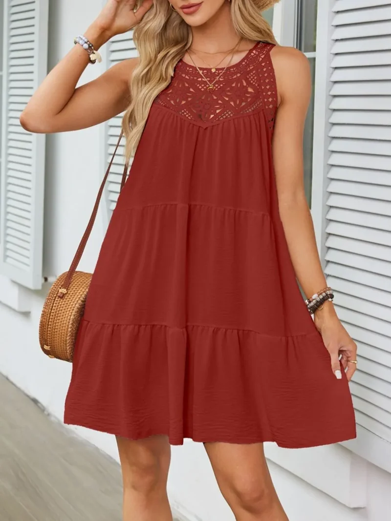 Robe sans manches en dentelle à ourlet volanté