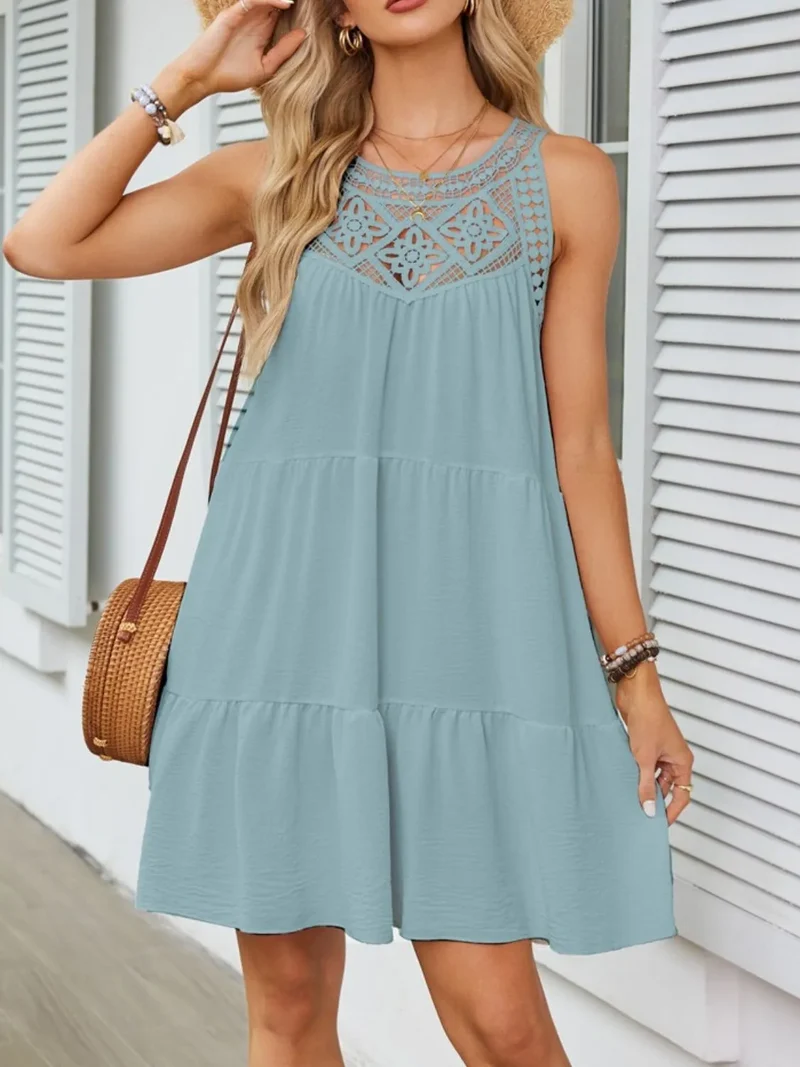 Robe sans manches en dentelle à ourlet volanté