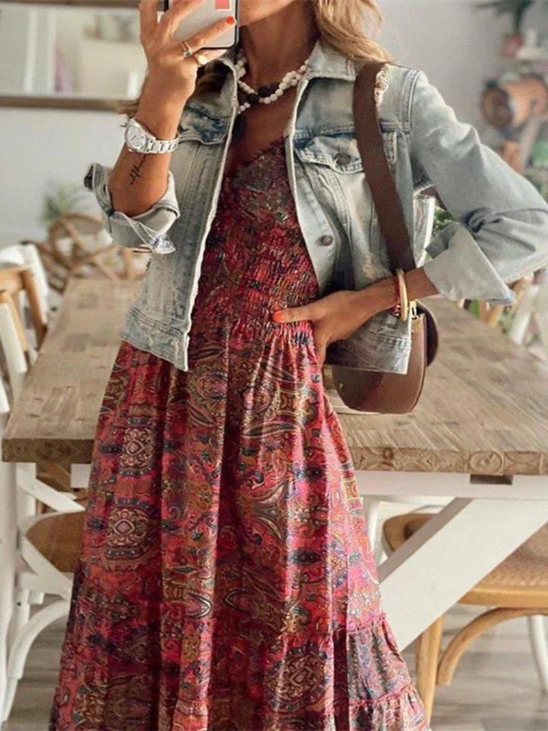 Robe à manches courtes et col en V, imprimée et froncée, grande taille