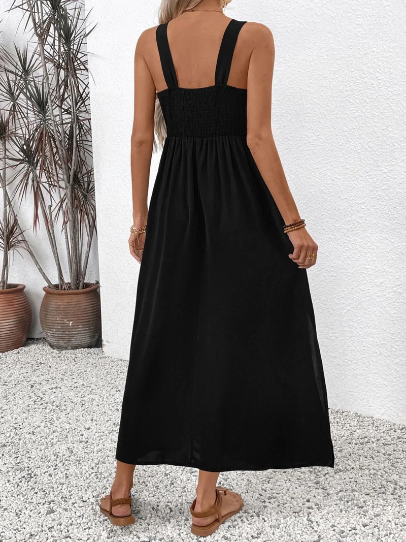 Robe mi-longue sans manches à fleurs brodées et fente latérale Perfee