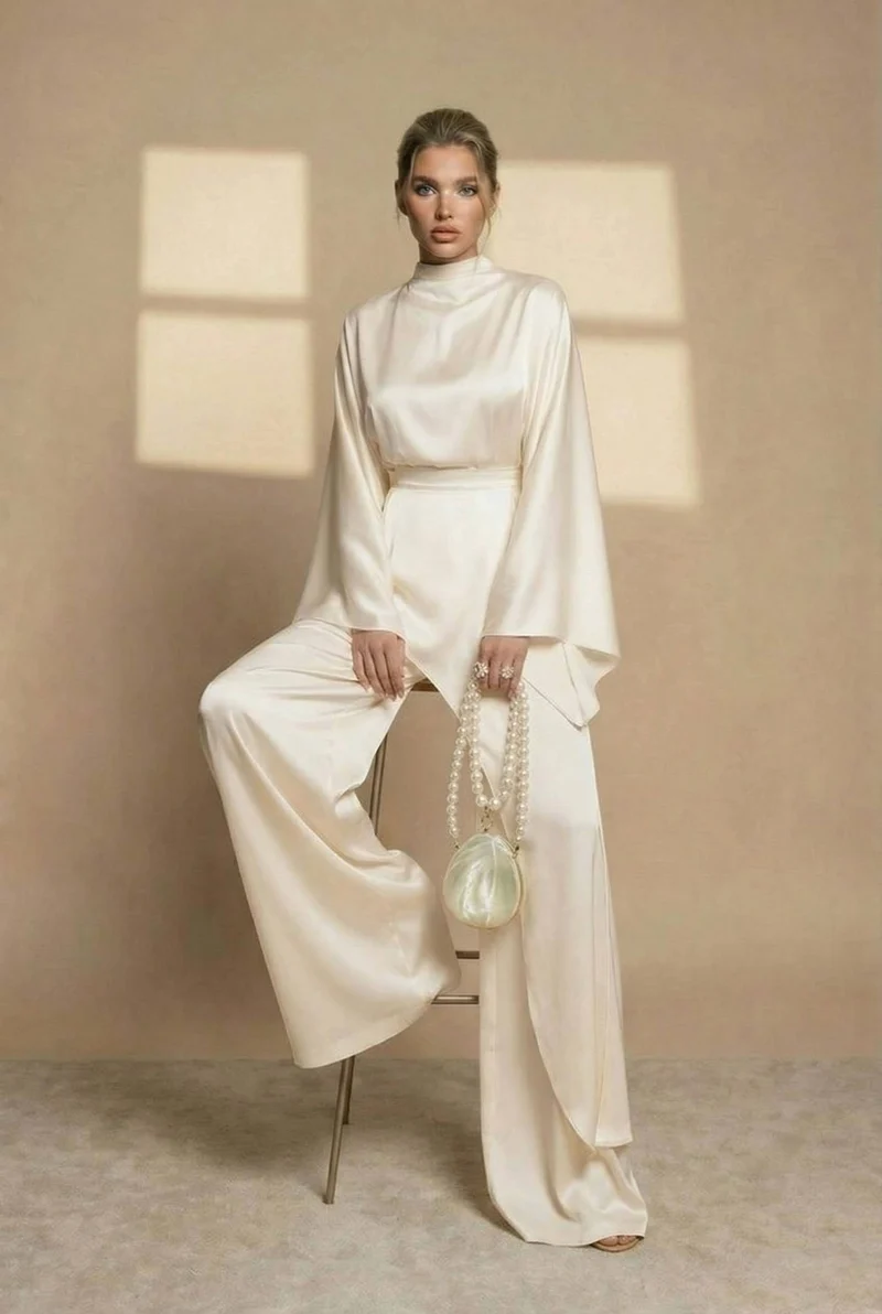 Irregular Shirt And Wide Leg Pants Set