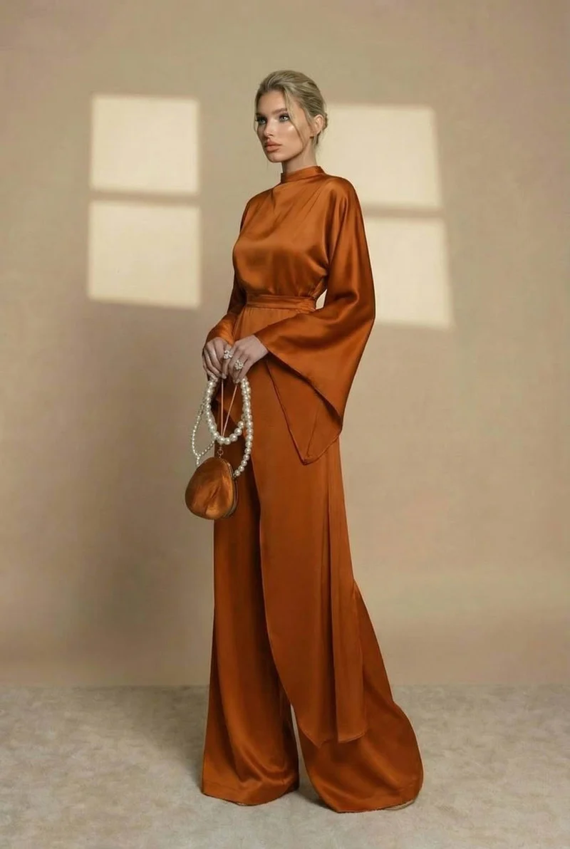 Irregular Shirt And Wide Leg Pants Set