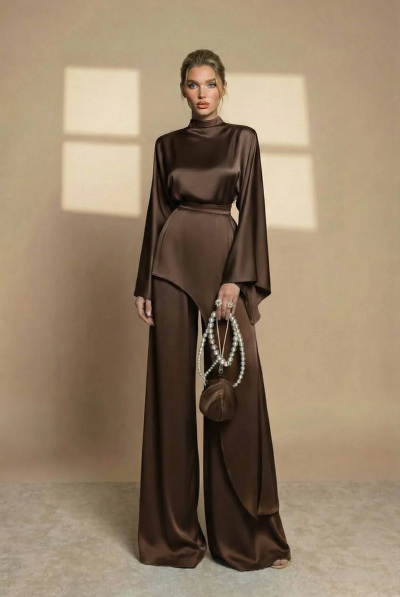 Irregular Shirt And Wide Leg Pants Set