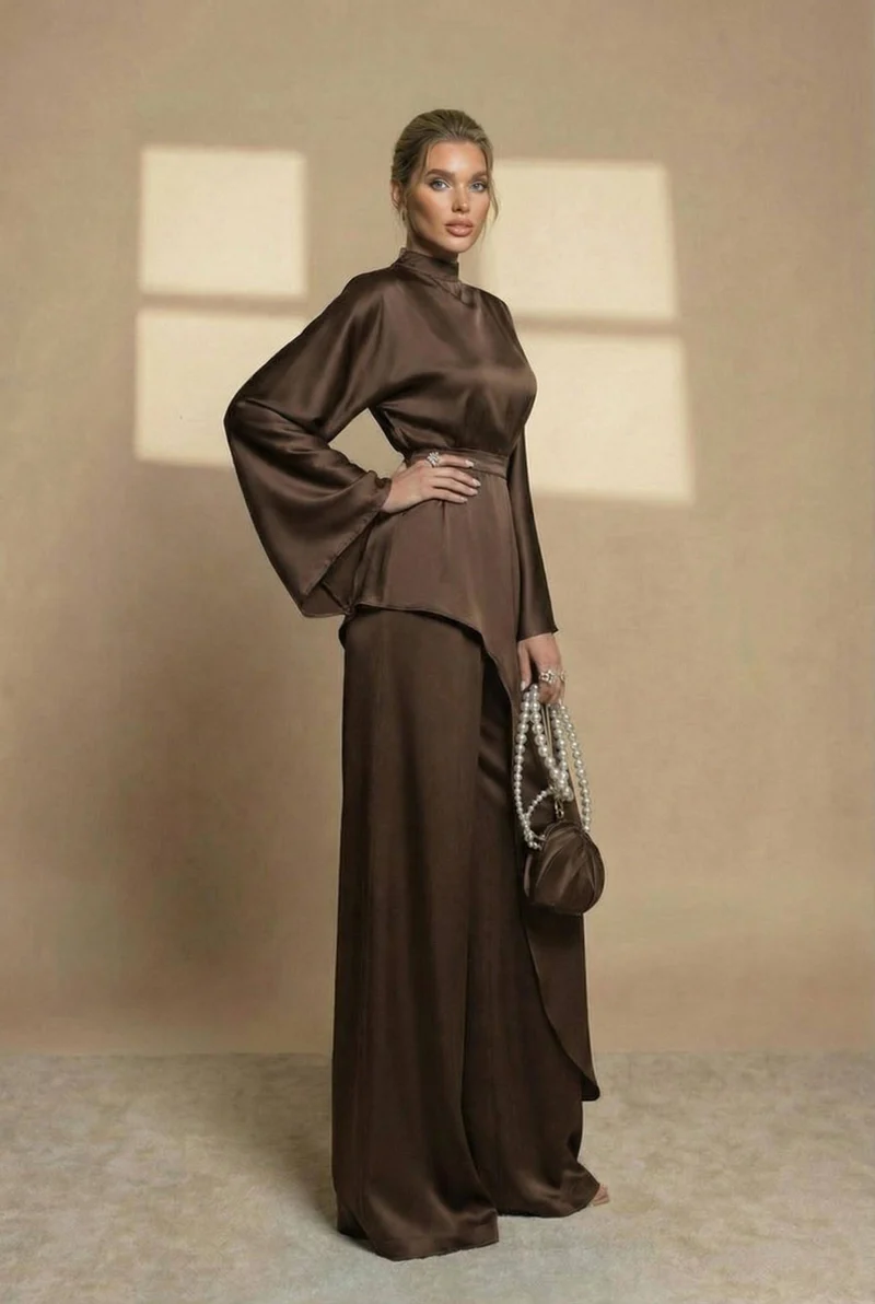 Irregular Shirt And Wide Leg Pants Set