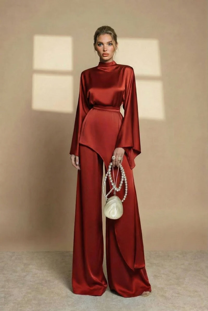 Irregular Shirt And Wide Leg Pants Set