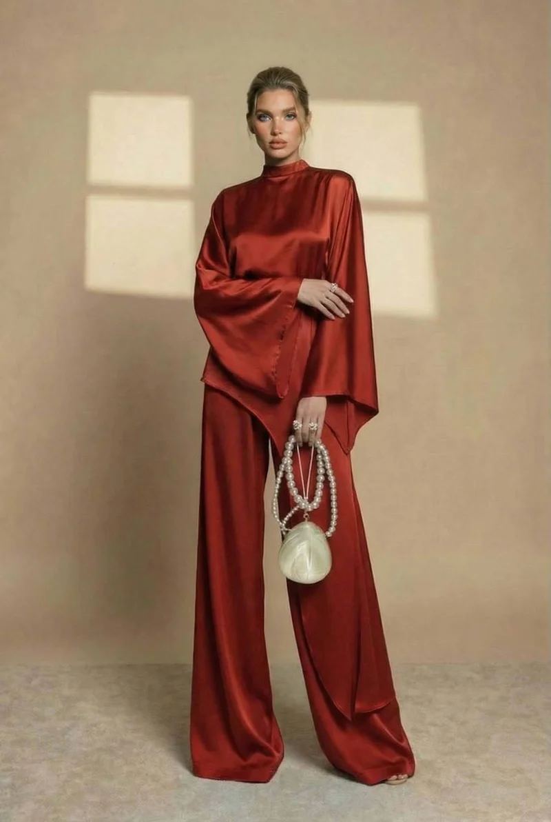 Irregular Shirt And Wide Leg Pants Set