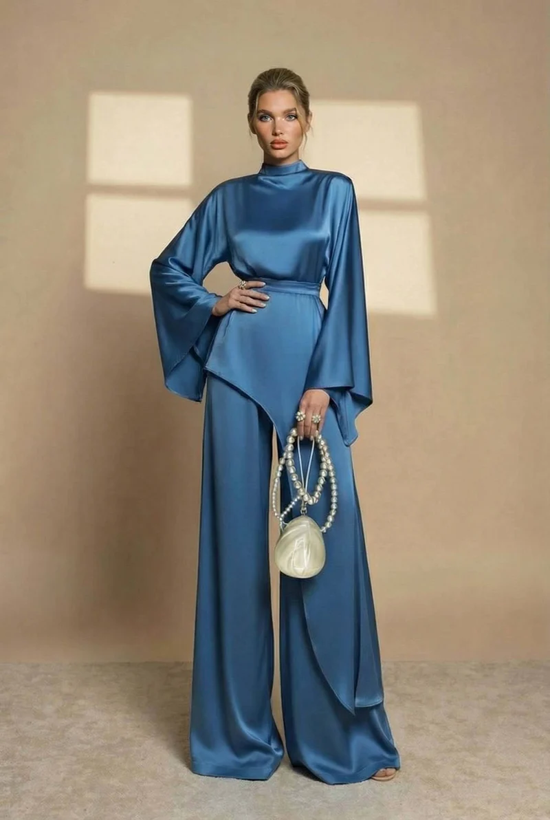 Irregular Shirt And Wide Leg Pants Set