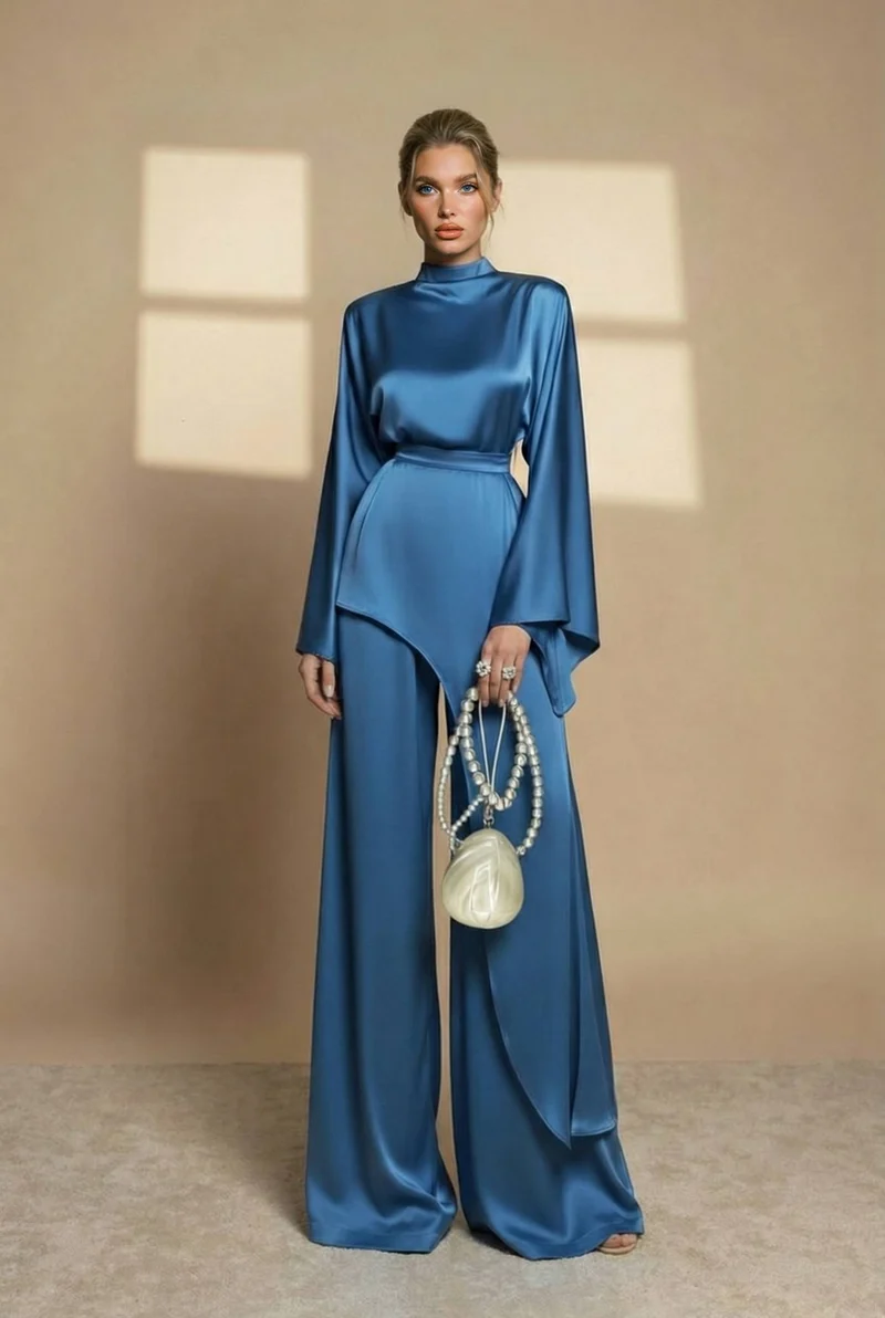 Irregular Shirt And Wide Leg Pants Set
