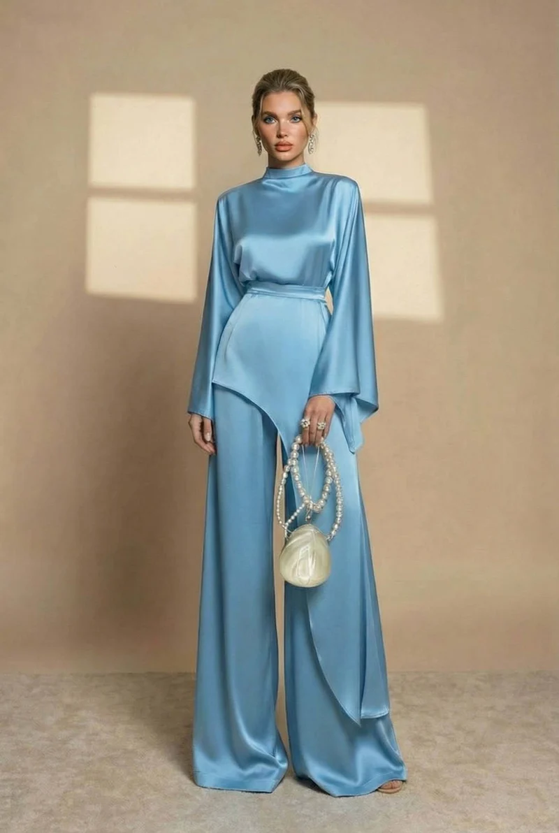 Irregular Shirt And Wide Leg Pants Set