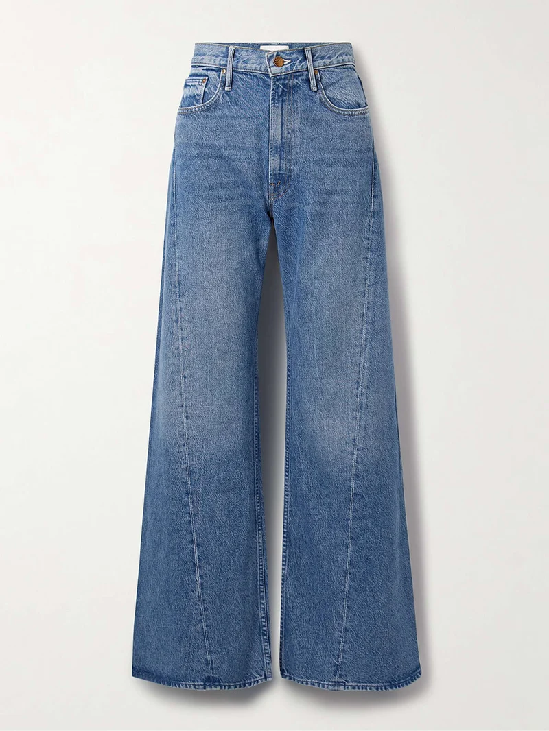 Modern Asymmetric Panel Mid-Rise Wide Leg Jeans