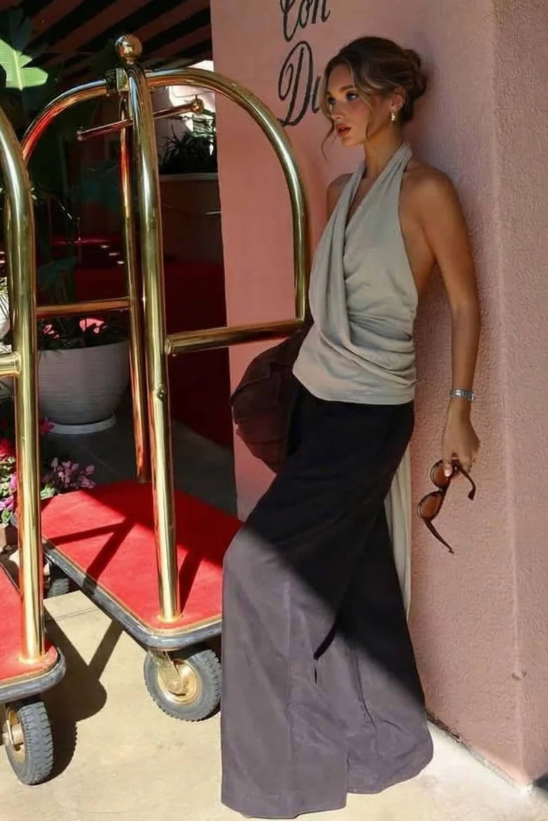 Minimalist Halter-Neck Backless Top And Pants Set