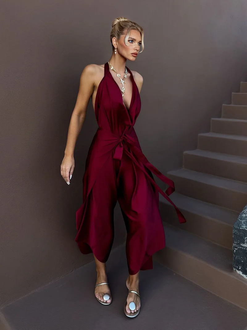 Elegant Satin Asymmetric Hem Convertible Jumpsuit