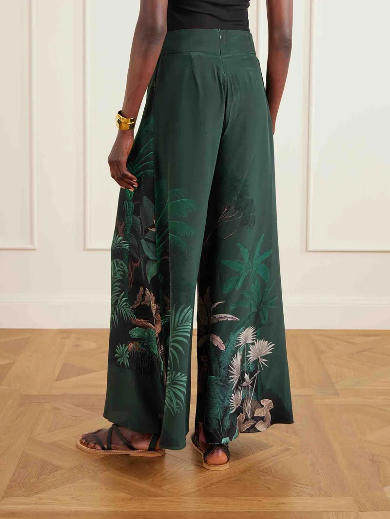 Tropical Palm Print Wide-Leg Pants Set