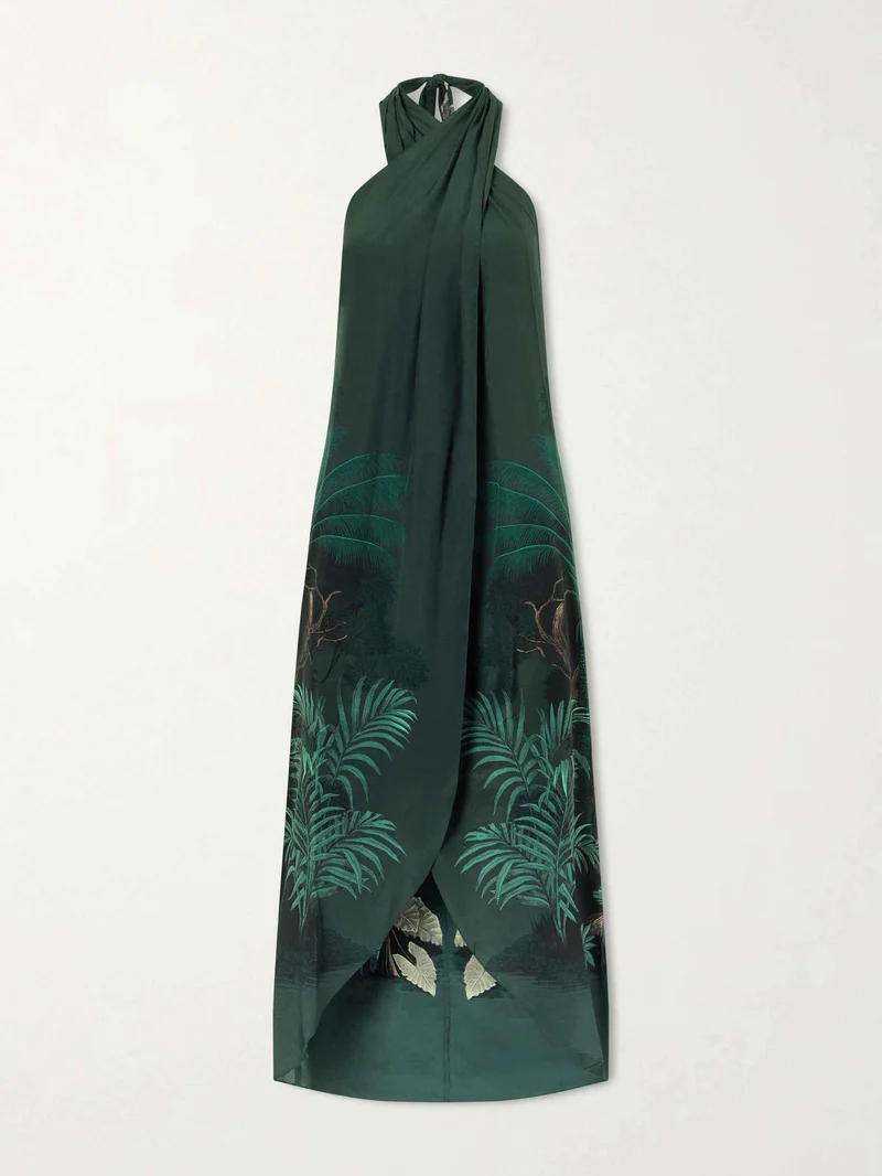 Tropical Palm Print Wide-Leg Pants Set