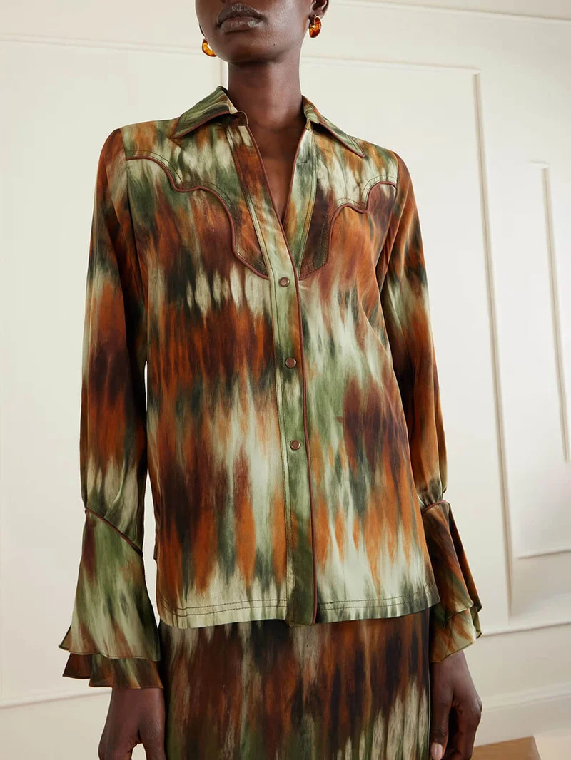 Exquisite Tie-Dye Floral Ruffle Sleeve Shirt