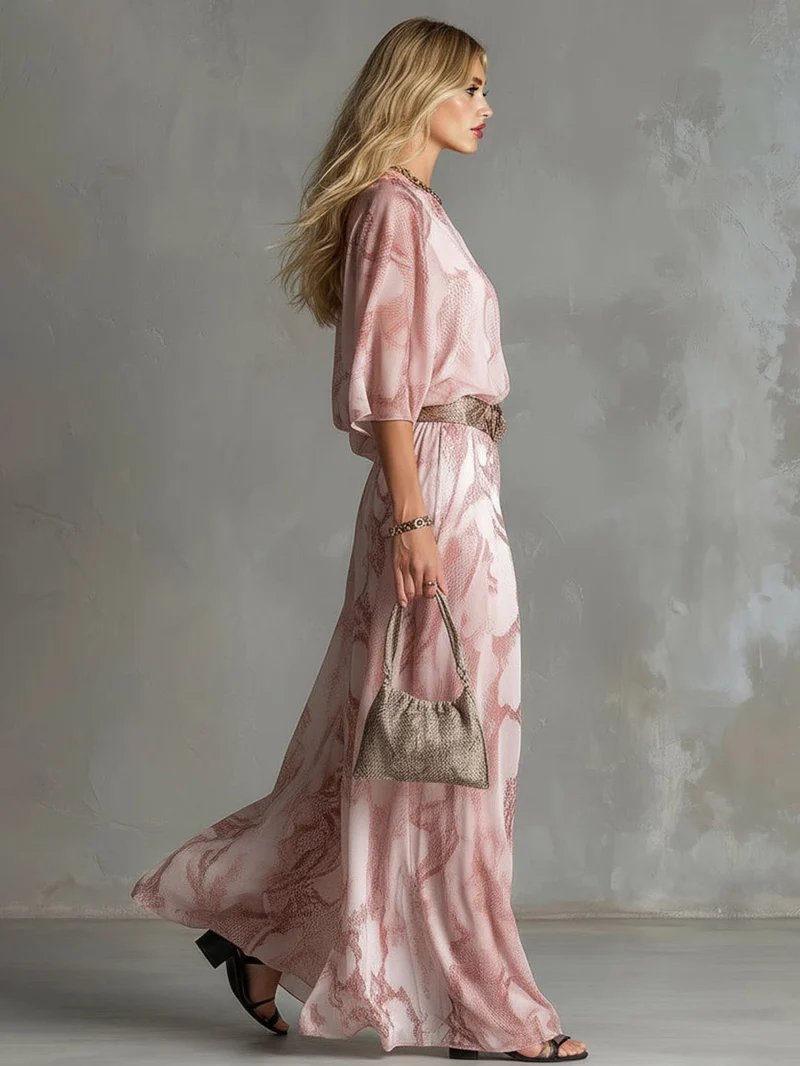 Snake Print One-Shoulder Top & Wide-Leg Pants Set
