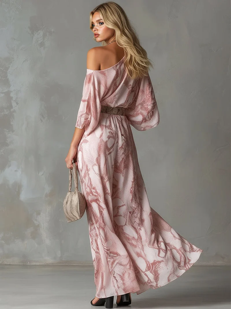 Snake Print One-Shoulder Top & Wide-Leg Pants Set