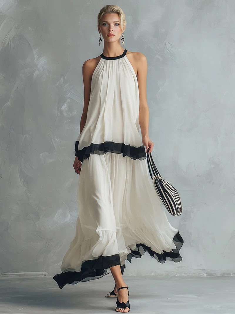 Elegant Chiffon Backless Cami Top & Maxi Skirt Set