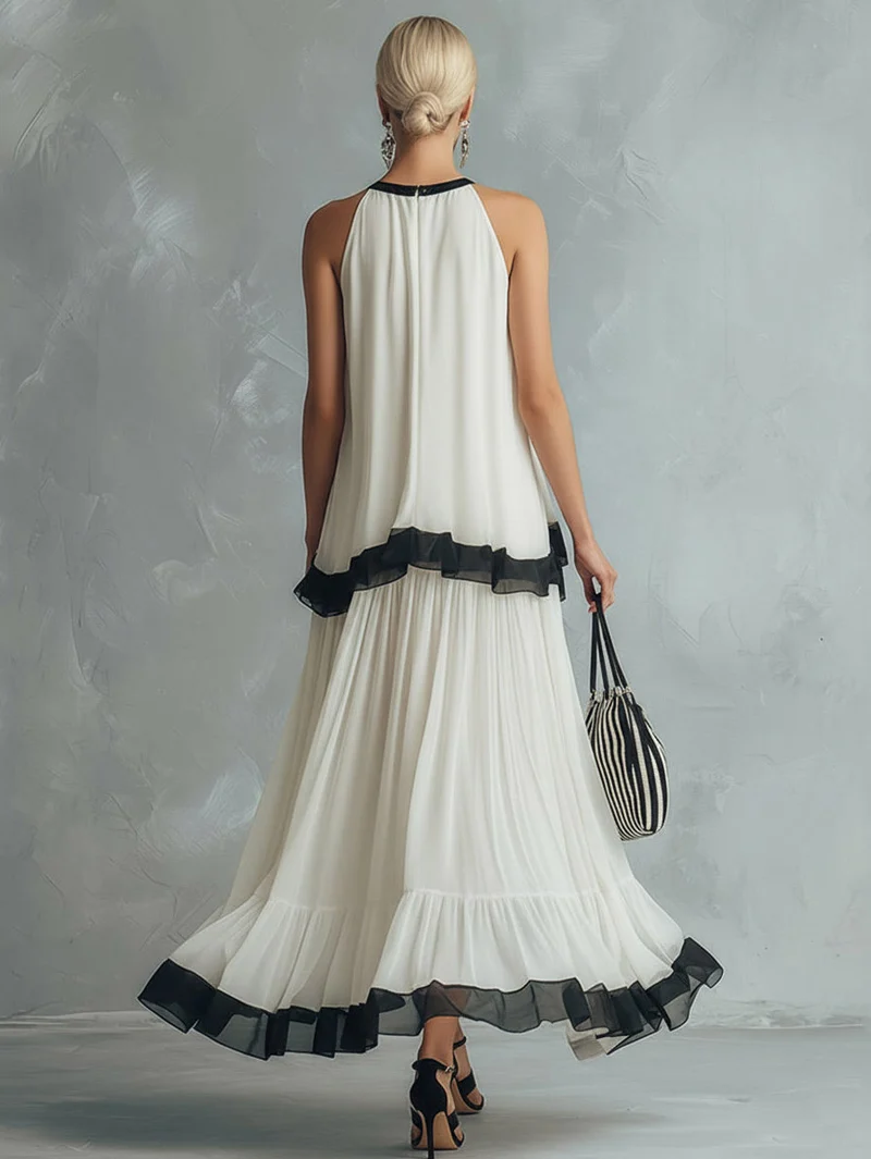 Elegant Chiffon Backless Cami Top & Maxi Skirt Set