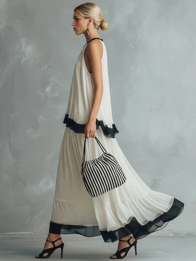 Elegant Chiffon Backless Cami Top & Maxi Skirt Set