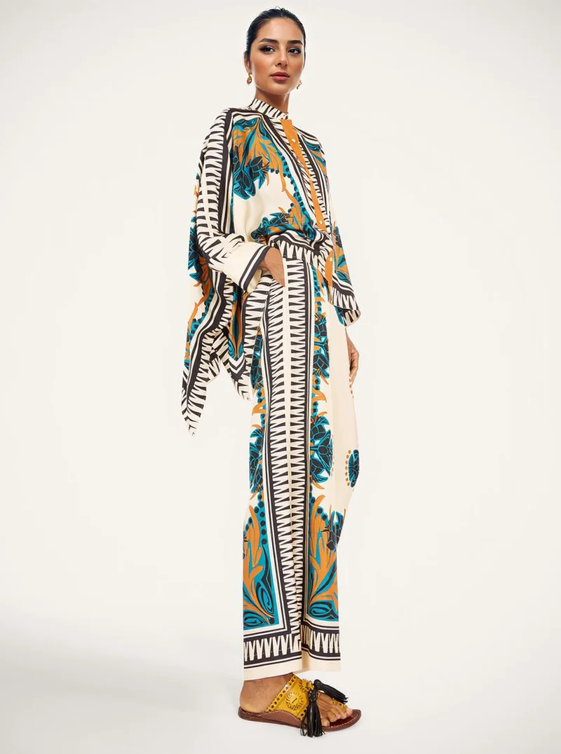 Exquisite Satin Floral Print Shirt & Wide-Leg Pants Set