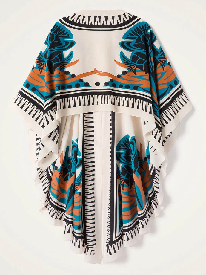Exquisite Printed One-Shoulder Dress With Detachable Shawl Two-Piece Set