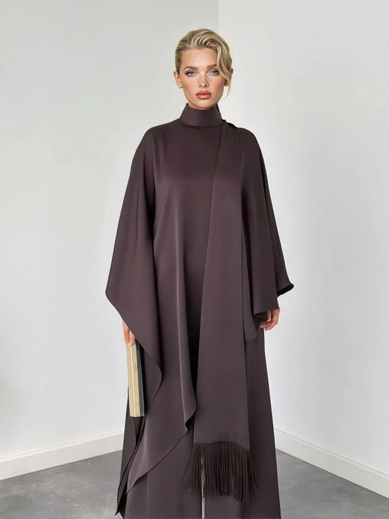 Elegant High-Neck Draped Top And Wide-Leg Pants Set