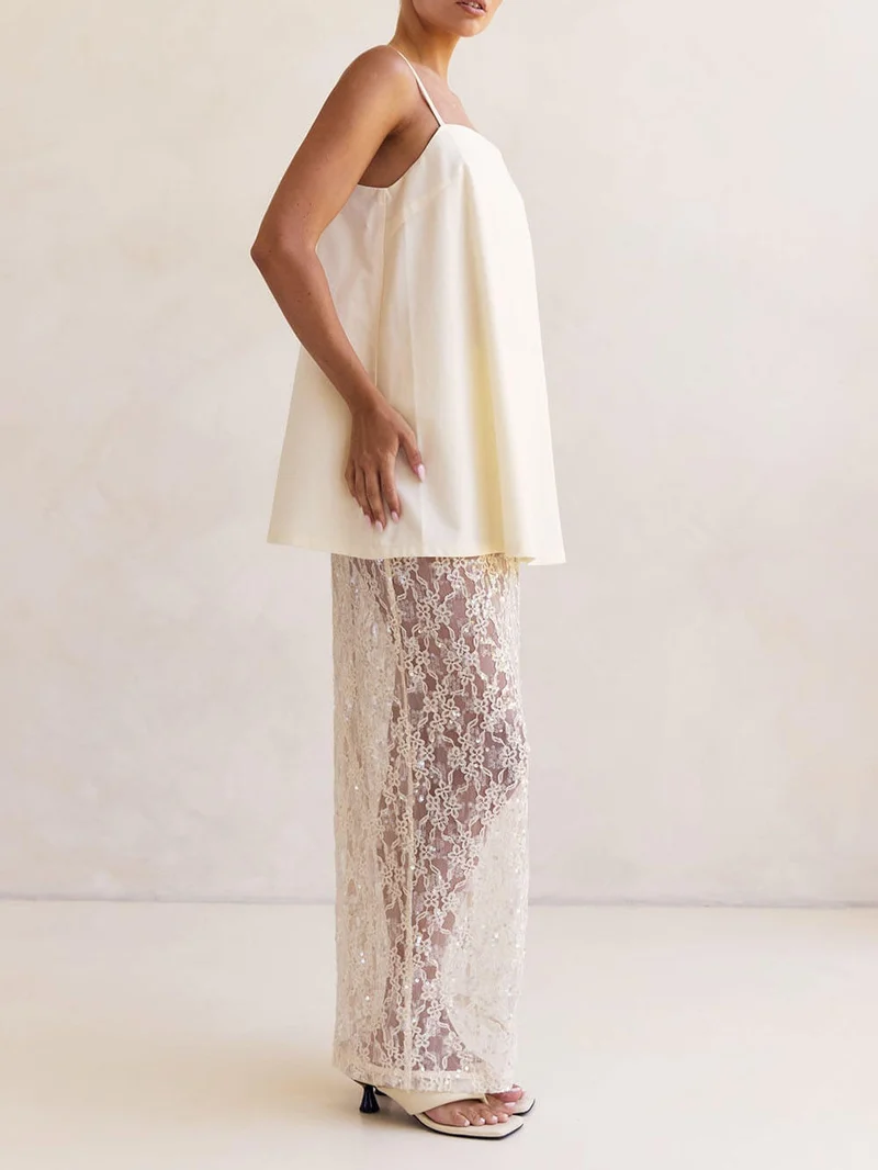 Elegant Off-Shoulder Adjustable Strap Straight-Hem A-Line Top