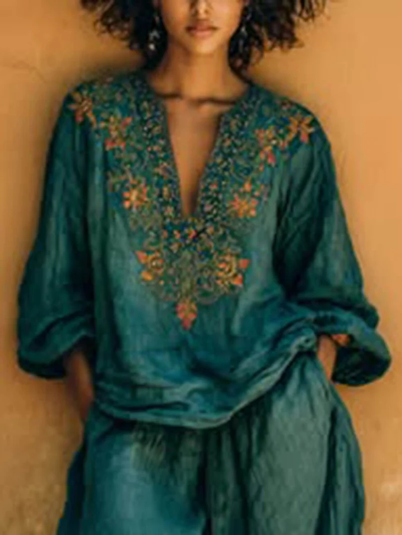 Boho Cotton-Linen Pockets Wide-Leg Pants