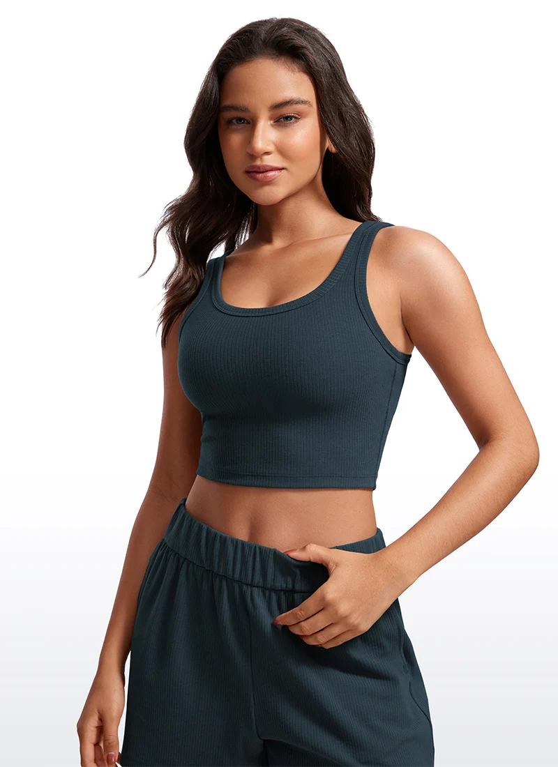 Ribbed U Neck Built in Bra Tank