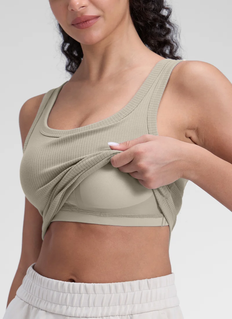 Ribbed U Neck Built in Bra Tank