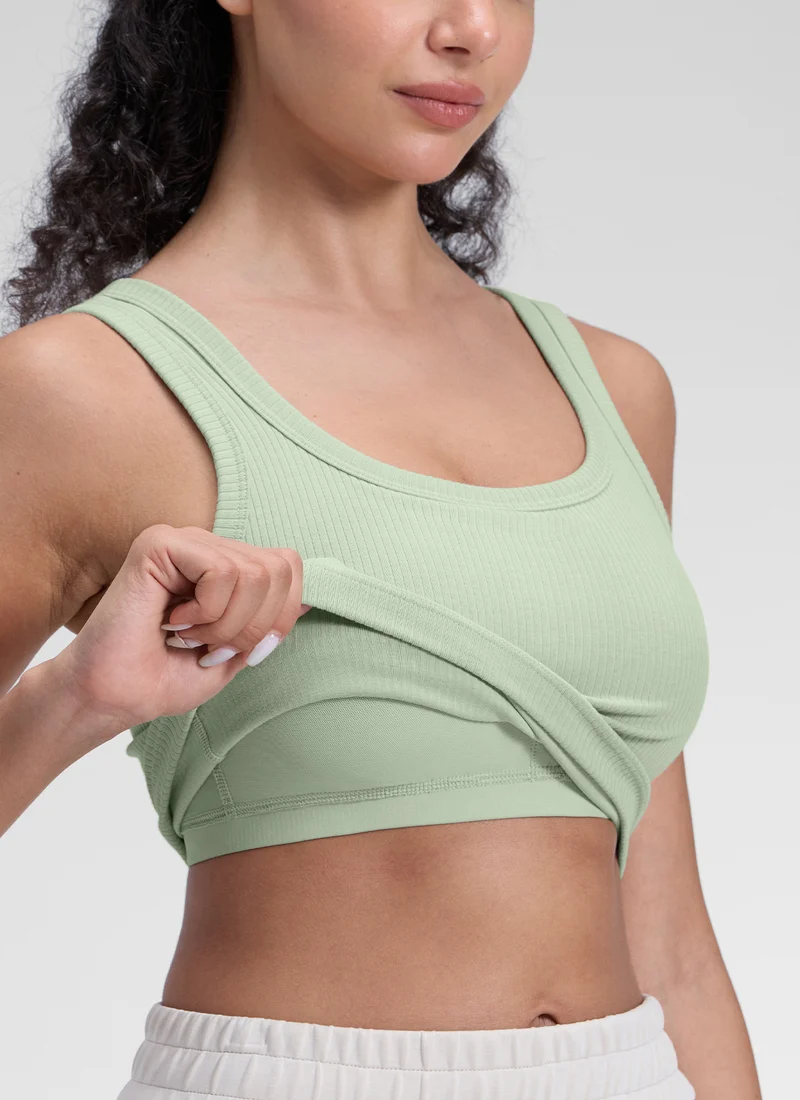 Ribbed U Neck Built in Bra Tank