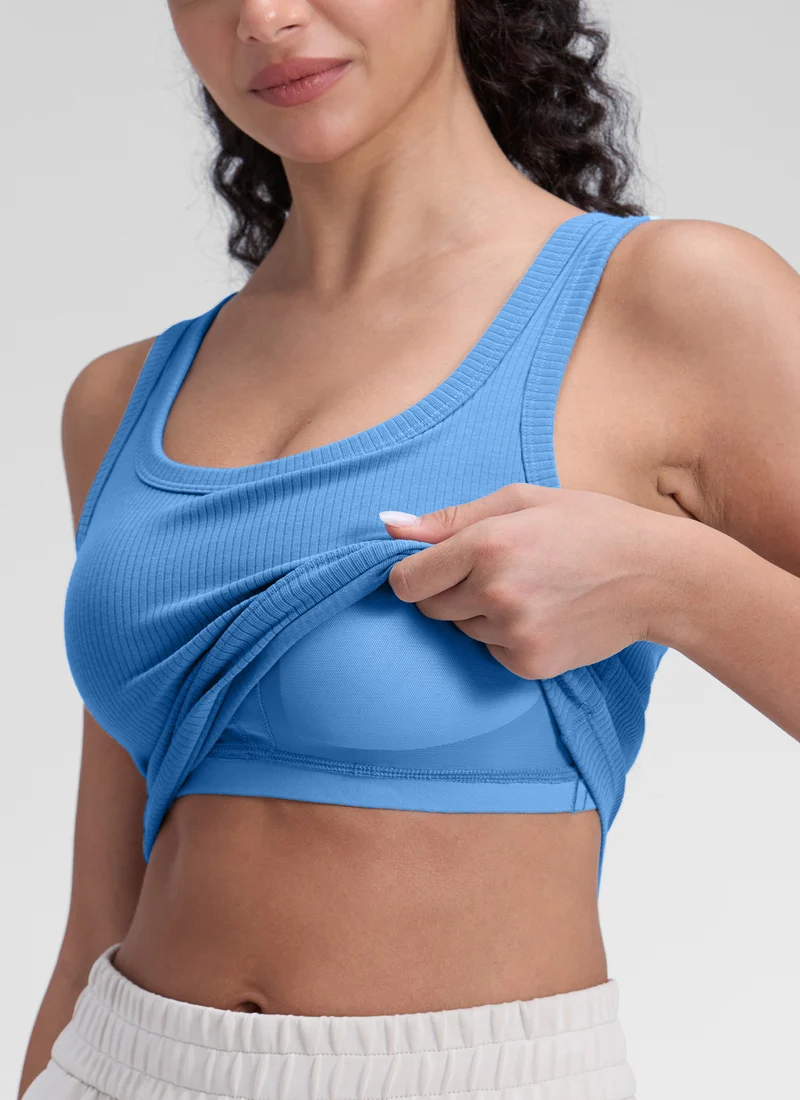Ribbed U Neck Built in Bra Tank