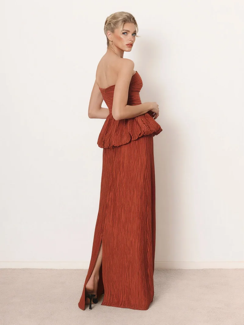Elegant Strapless Ruched Skirt Two-Piece Set