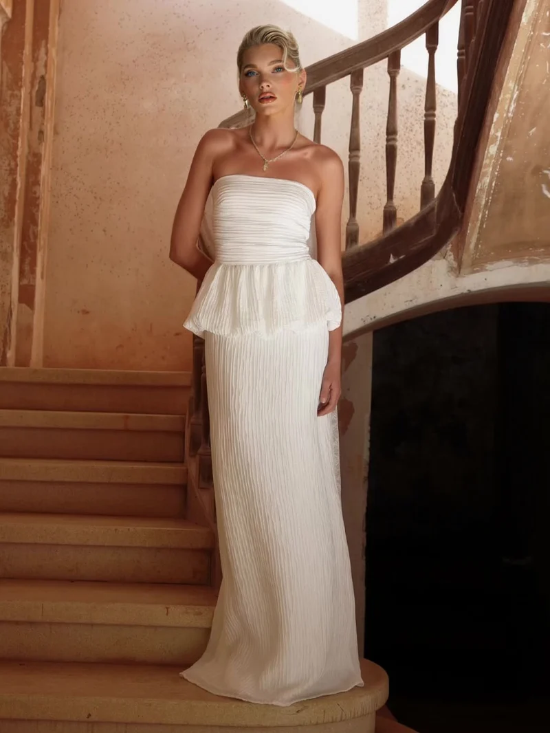 Elegant Strapless Ruched Skirt Two-Piece Set