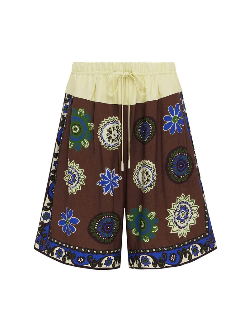 Unique Printed Bandeau Top And Drawstring Shorts Set