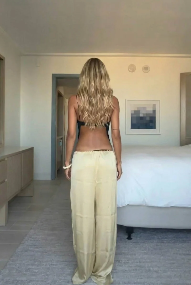 Butterfly Design Backless Top And Wide Leg Pants Set