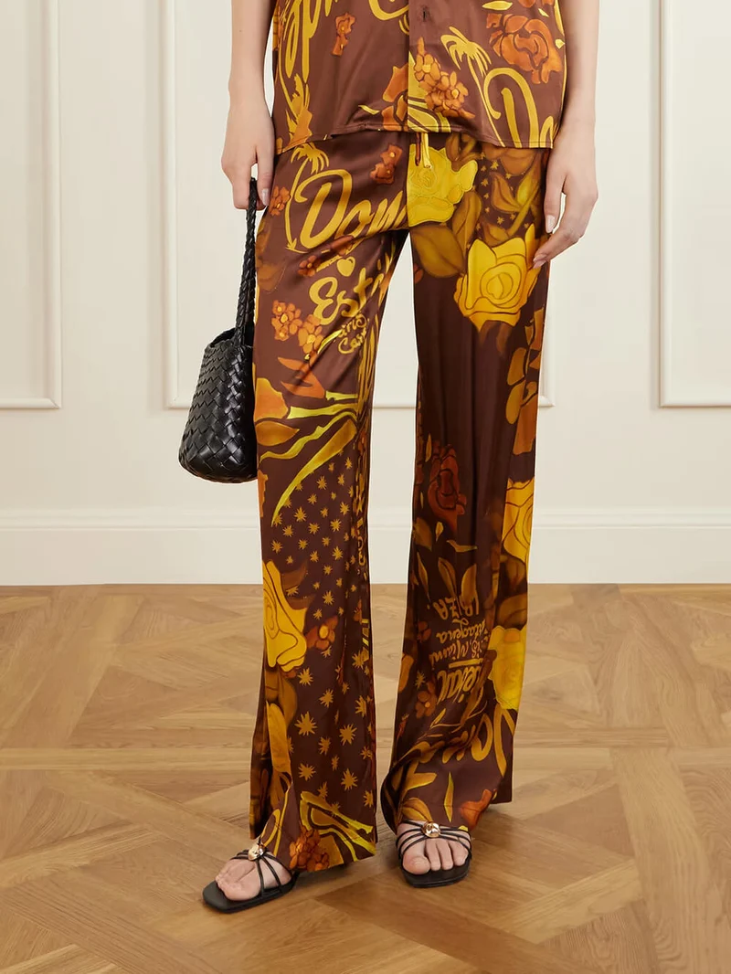 Unique Printed Satin Button-Down Loose Shirt