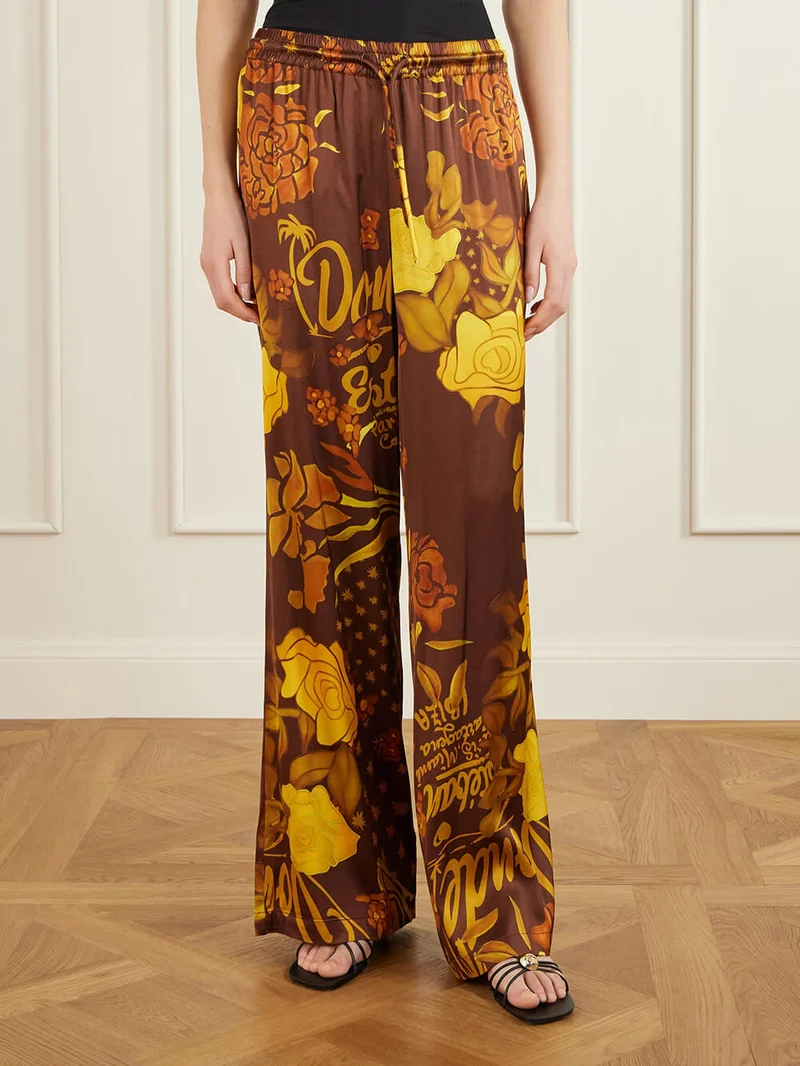 Unique Printed Satin Button-Down Loose Shirt