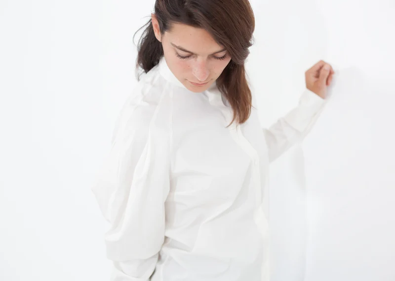 Trim Collar Poplin Blouse in Off White -UEB