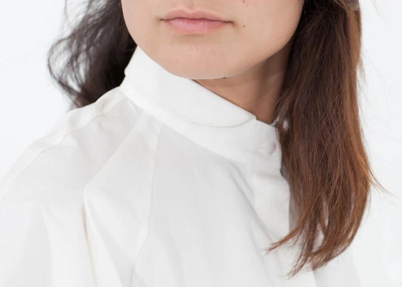 Trim Collar Poplin Blouse in Off White -UEB