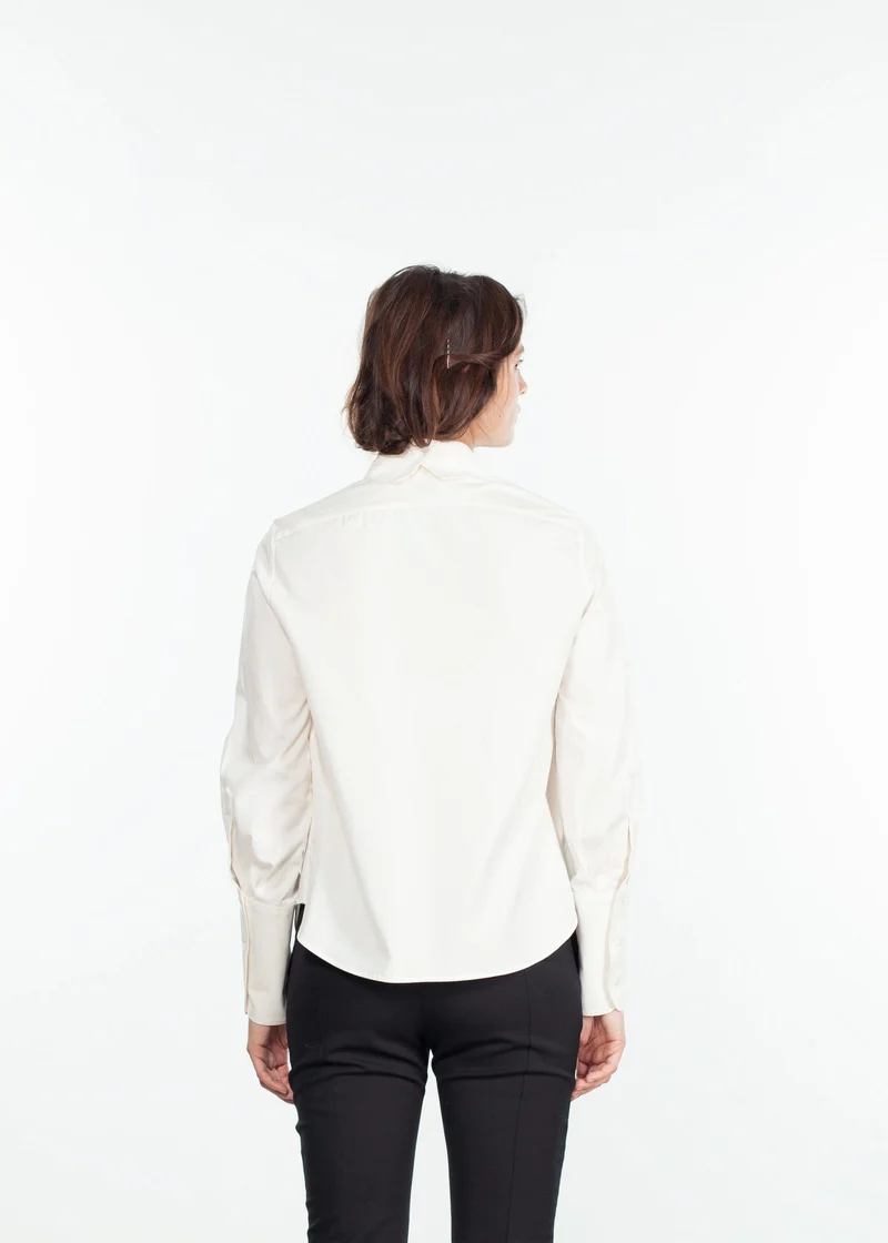 Trim Collar Poplin Blouse in Off White -UEB