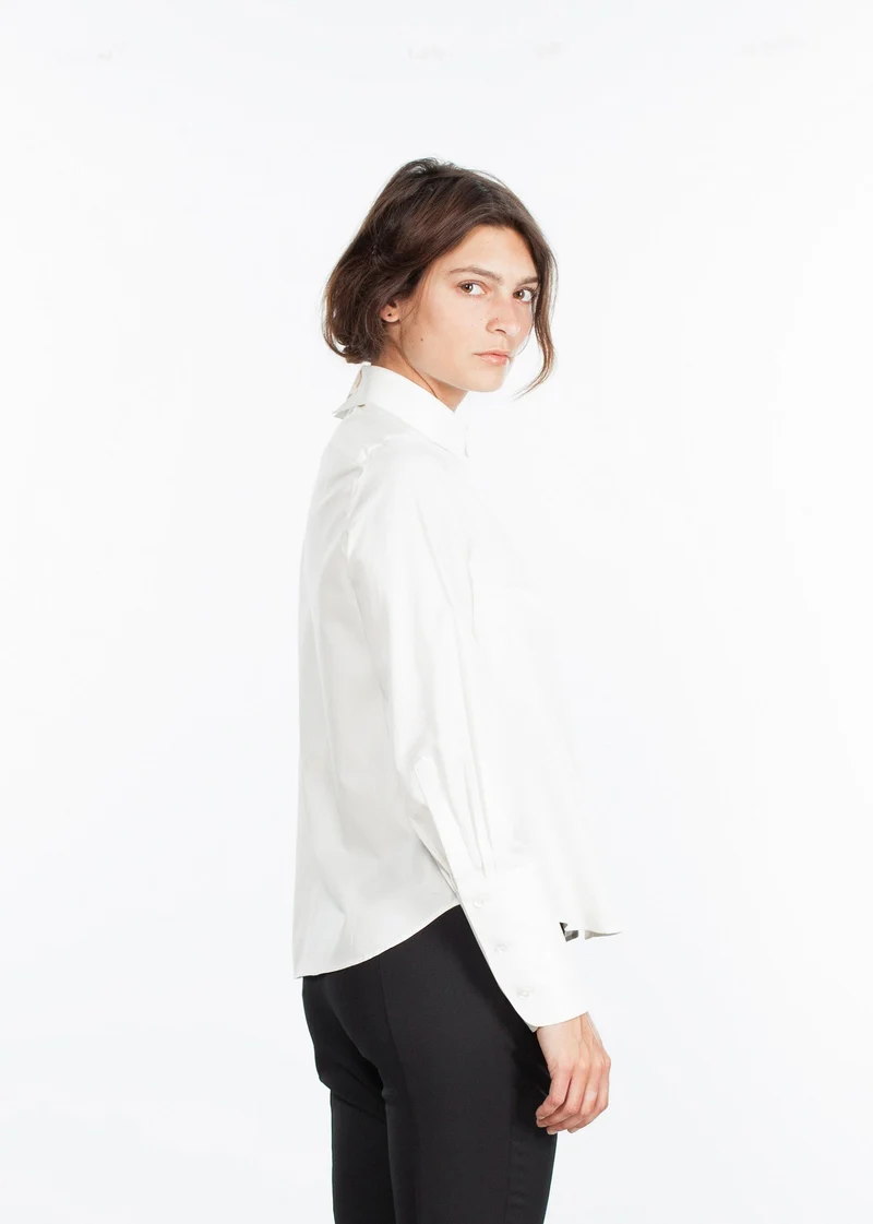 Trim Collar Poplin Blouse in Off White -UEB