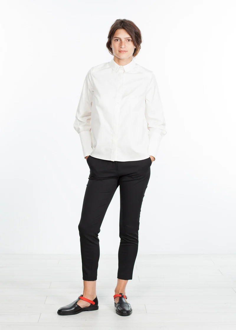 Trim Collar Poplin Blouse in Off White -UEB