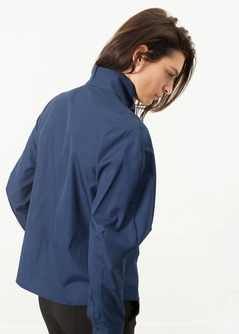 Full Collar Poplin Blouse in Navy -UEB