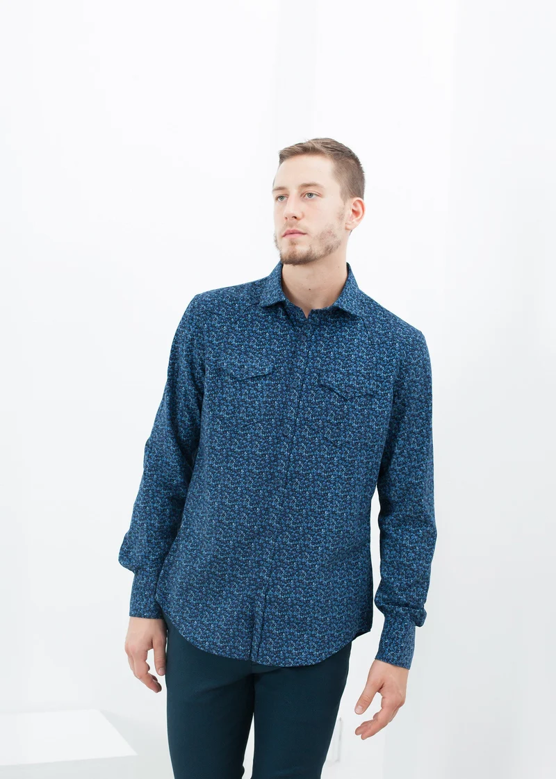 Western Arkansas Button-Up in Blue Floral -UEB