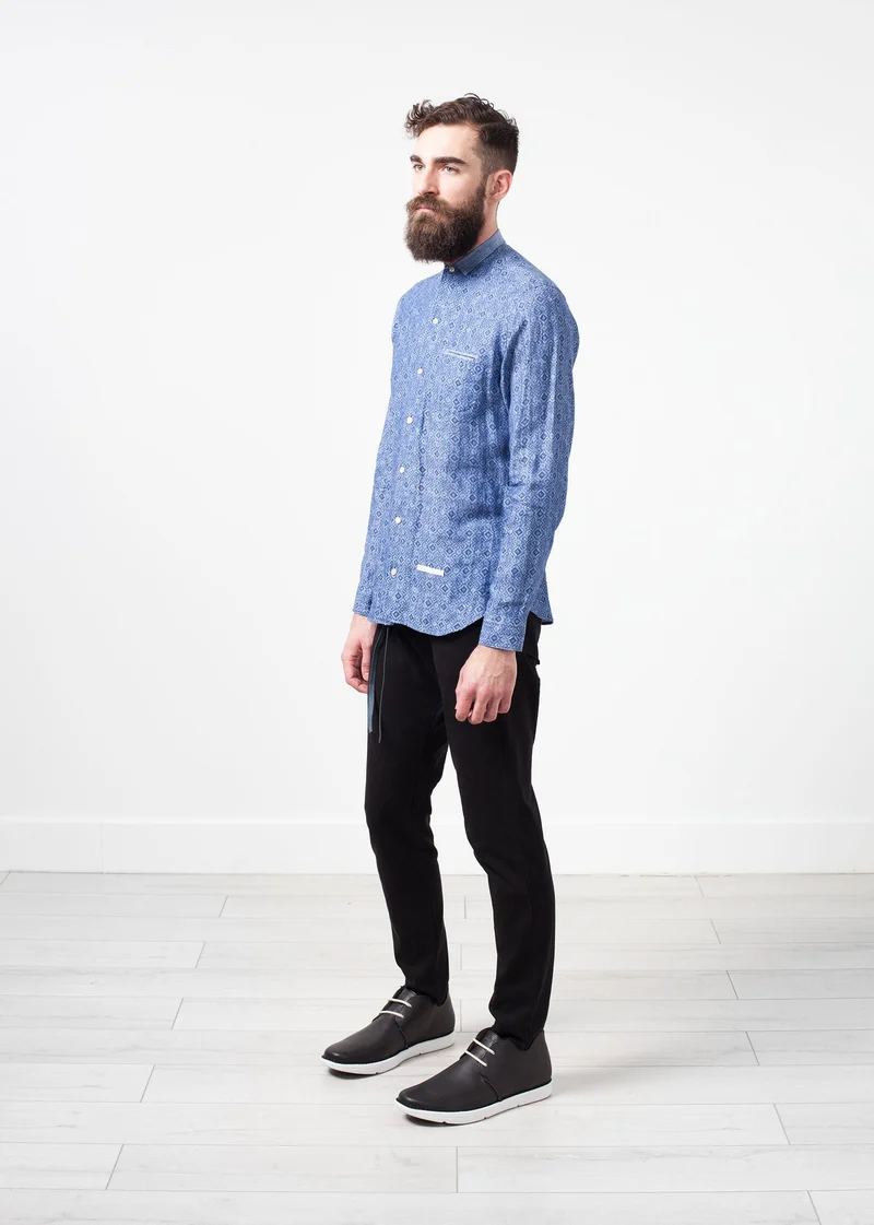 Linen Button Up in Blue Diamond -UEB