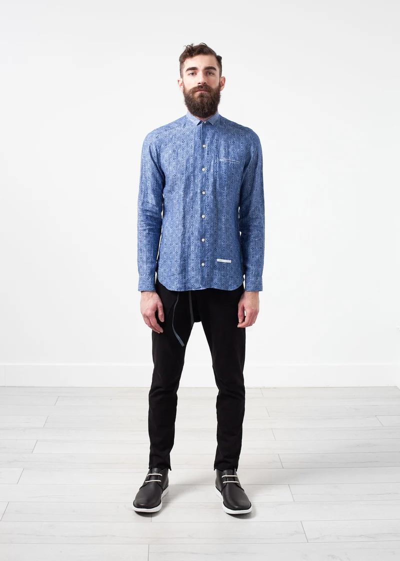Linen Button Up in Blue Diamond -UEB