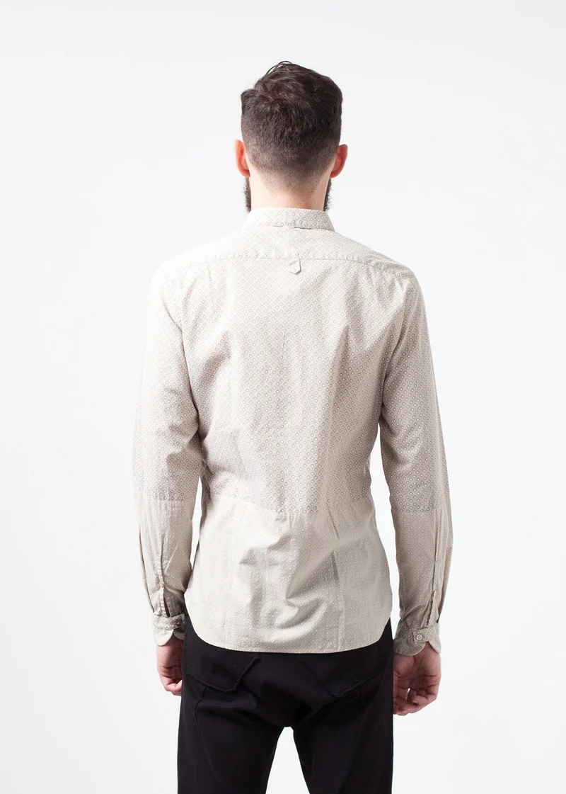 Patterned Button Up in Beige -UEB