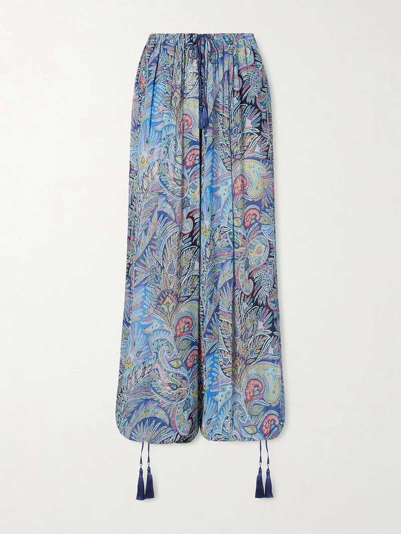 Exquisite Printed Crepe Wide-Leg Pants